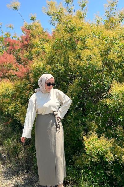 Keten Bağlamalı Etek Yeşil