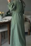 Önü Pileli Uzun Elbise Yeşil