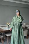 Önü Pileli Uzun Elbise Yeşil