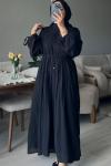 Önü Pileli Uzun Elbise Siyah