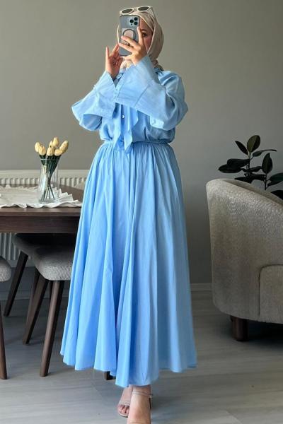 İkili Vual Etekli Takım Bebe Mavisi