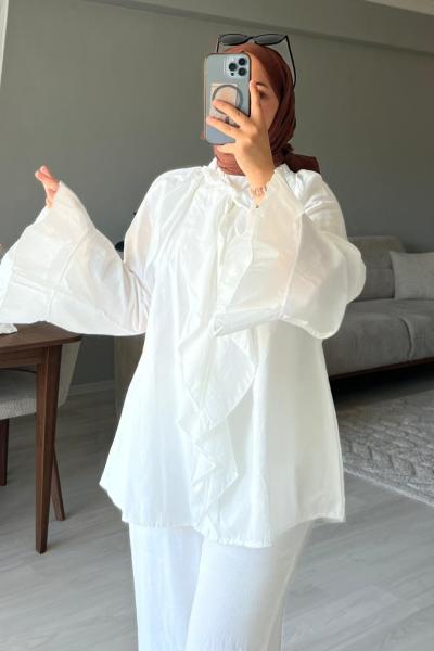 Fırfırlı Şıklık: Zarafeti Günlük Tarzla Buluşturan Tunik ✨ Ekru