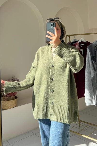 Triko Düğmeli Hırka Yeşil