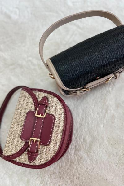 Hasır Çanta  Bordo