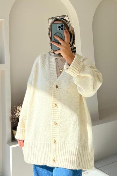 Triko Düğmeli Hırka Taş Rengi