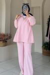 Selanik Kumaş Fermuarlı Takım Pembe