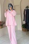 Selanik Kumaş Fermuarlı Takım Pembe