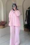 Selanik Kumaş Fermuarlı Takım Pembe