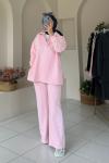 Selanik Kumaş Fermuarlı Takım Pembe