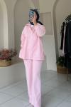 Selanik Kumaş Fermuarlı Takım Pembe