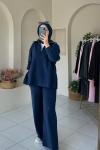 Selanik Kumaş Fermuarlı Takım Lacivert