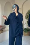 Bluzu Biyeli Kadın Takım Lacivert