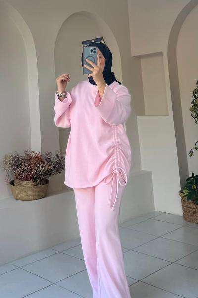 Bluzu Biyeli Kadın Takım Pembe