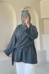 Yandan Şallı Selanik Tunik Gri