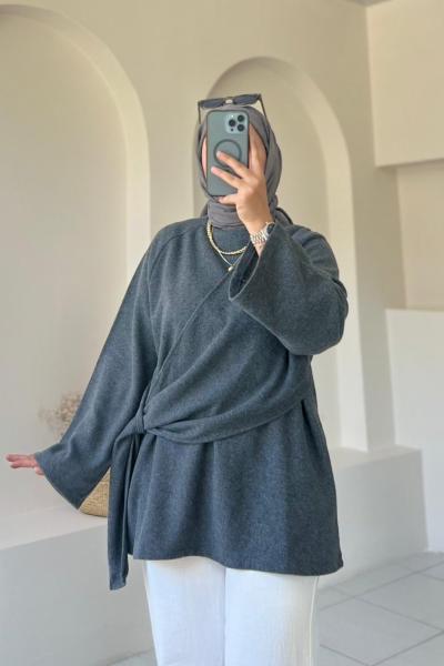 Yandan Şallı Selanik Tunik Gri