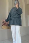 Yandan Şallı Selanik Tunik Gri