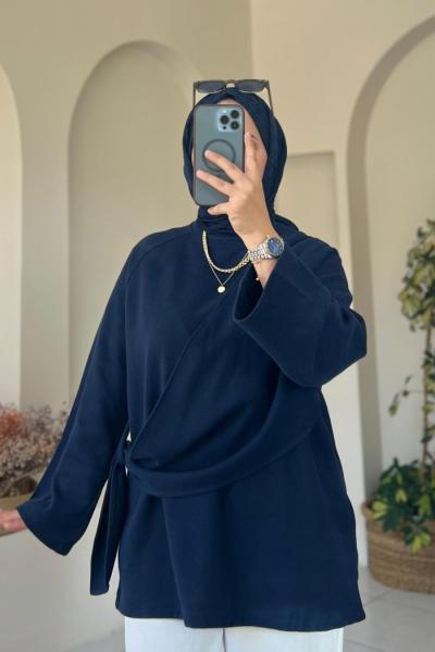 Yandan Şallı Selanik Tunik Lacivert