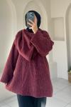 Asimetrik Kesim Pelerin Yaka Kaban Bordo