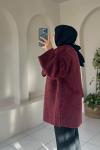 Asimetrik Kesim Pelerin Yaka Kaban Bordo