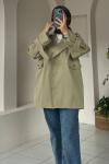 Kısa Trençkot Model Ceket Nude Yeşil