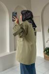 Kısa Trençkot Model Ceket Nude Yeşil