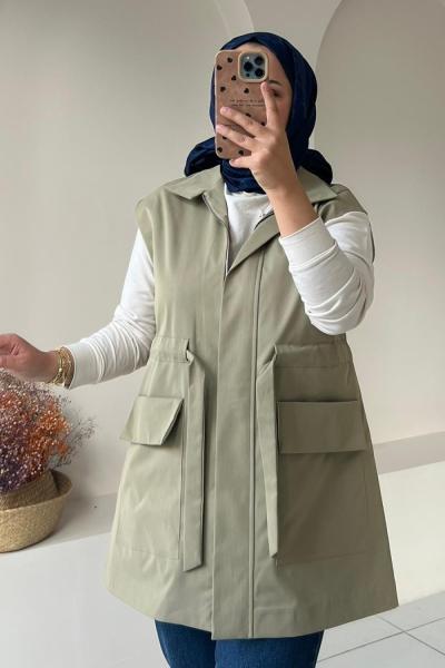 Astarlı Yelek Nude Yeşil