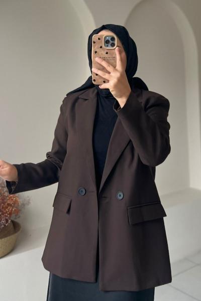 Düğmeli Kadın Ceket Kahverengi