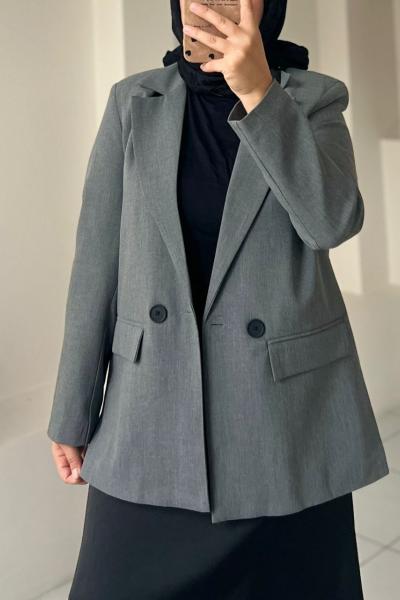 Düğmeli Kadın Ceket Gri