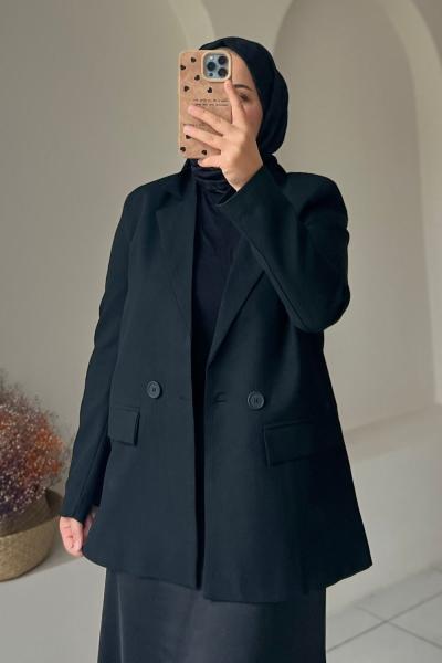 Düğmeli Kadın Ceket Siyah