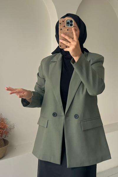 Düğmeli Kadın Ceket Yeşil