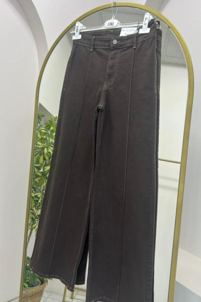 Yüksek Bel Dar Kalıp Denim Pantolon Kahverengi