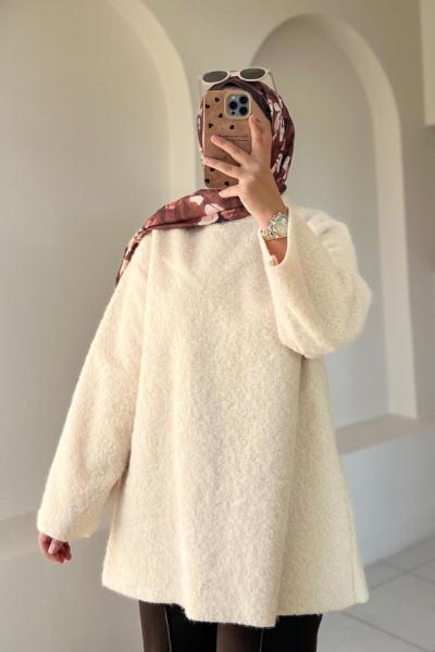 Melanj Dokulu Oversize Kazak Ekru