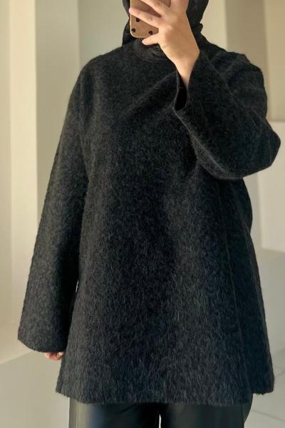 Melanj Dokulu Oversize Kazak Siyah