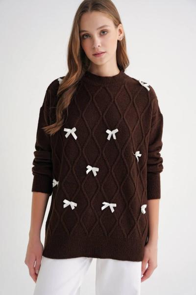 Fiyonk Detaylı Triko Kazak – Ürün Açıklaması Acı Kahve