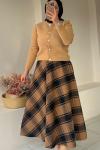 Ekose Kadın Etek Kahverengi