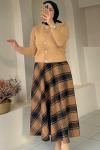 Ekose Kadın Etek Kahverengi