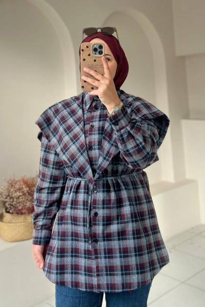 ŞALLI EKOSE GÖMLEK Bordo