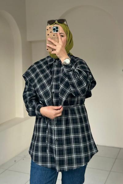 ŞALLI EKOSE GÖMLEK Siyah