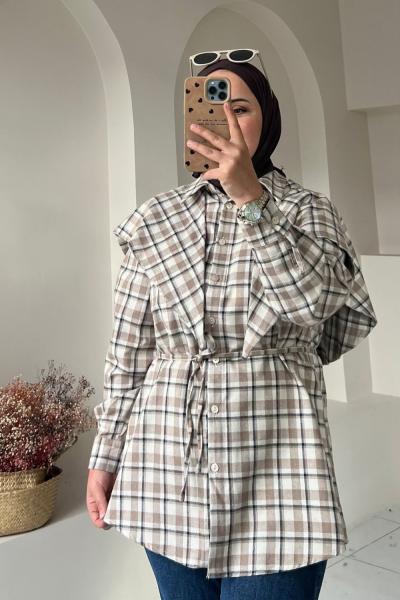 ŞALLI EKOSE GÖMLEK Bej