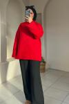 Oversize Triko Kazak Kırmızı