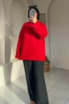Oversize Triko Kazak Kırmızı