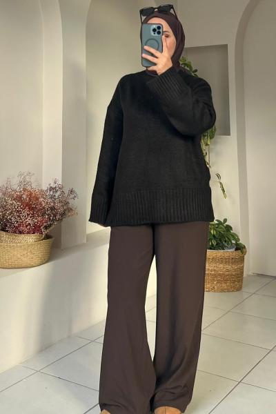 Oversize Triko Kazak Acı Kahve