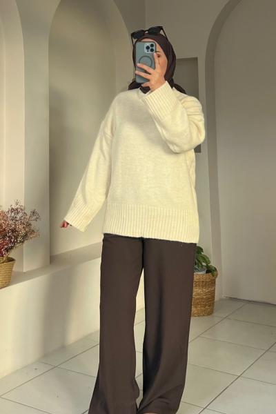 Oversize Triko Kazak Taş Rengi