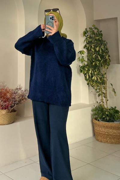 Oversize Triko Kazak Lacivert