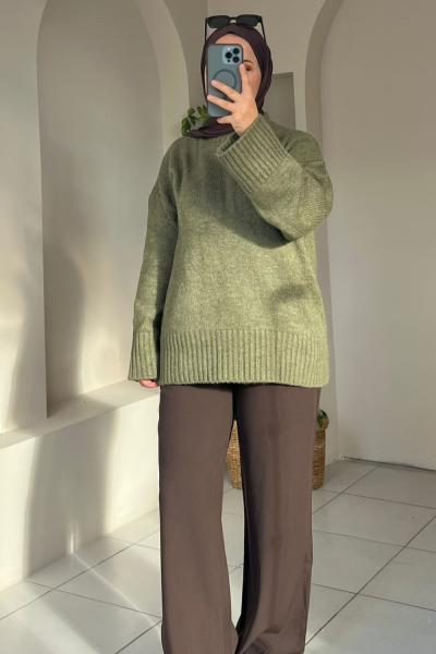 Oversize Triko Kazak Yeşil