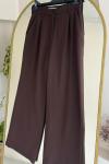 Kadın Cepli Geniş Paça Pantolon Acı Kahve