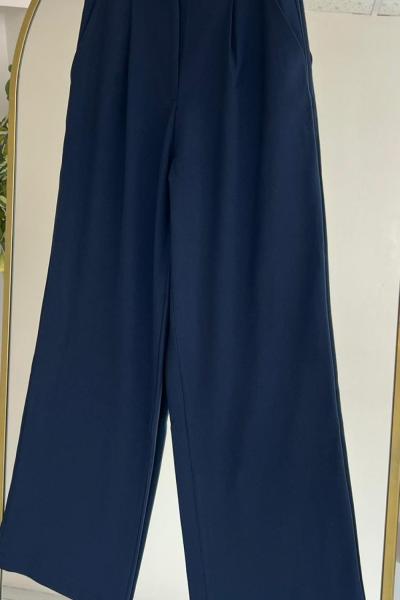Kadın Cepli Geniş Paça Pantolon Lacivert