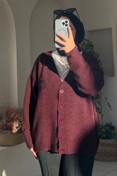 Yün Dokulu Yumuşak Hırka Bordo