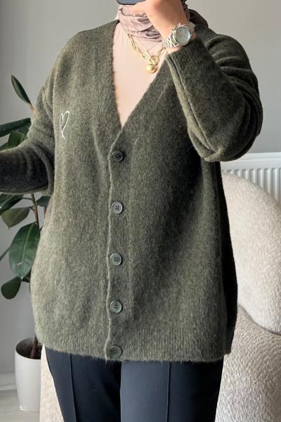 Yün Dokulu Yumuşak Hırka Haki