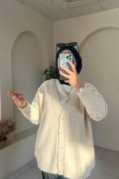 Yün Dokulu Yumuşak Hırka Bej